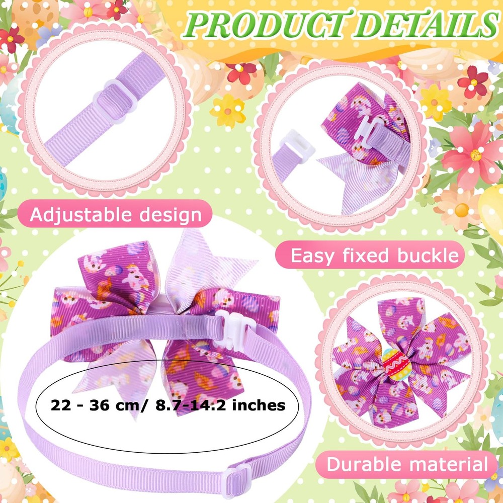 100 Pcs Easter Dog Bow Tie Collar Bulk Bunny Bow Tie Adjustable Easter Egg Ra...