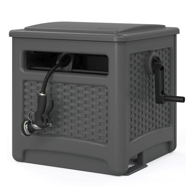 Suncast Wicker Hideaway Plastic 225-ft Container Hose Reel