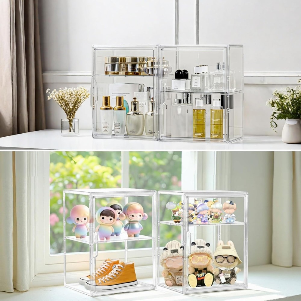 Acrylic Display Case for Collectibles, Adjustable 3-Layer Clear Storage Bin