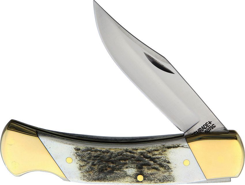 Schrade Stag Handle Folding Lockback Folder Pocket Clip Knife- SCH07