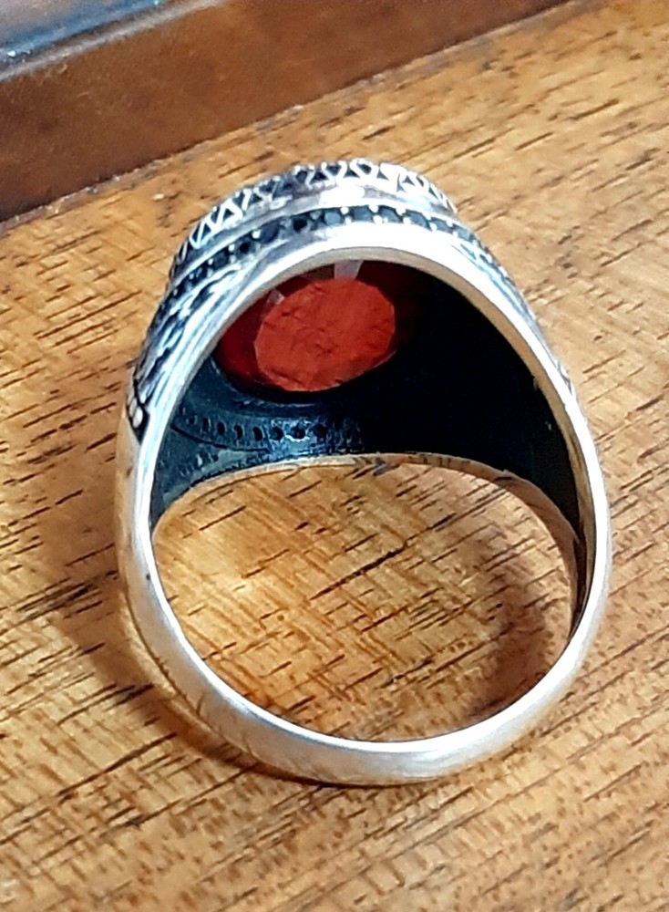Men's Ring 925 Silver Ruby Solitaire Carniola Pirate Ring Man Sterling Ruby