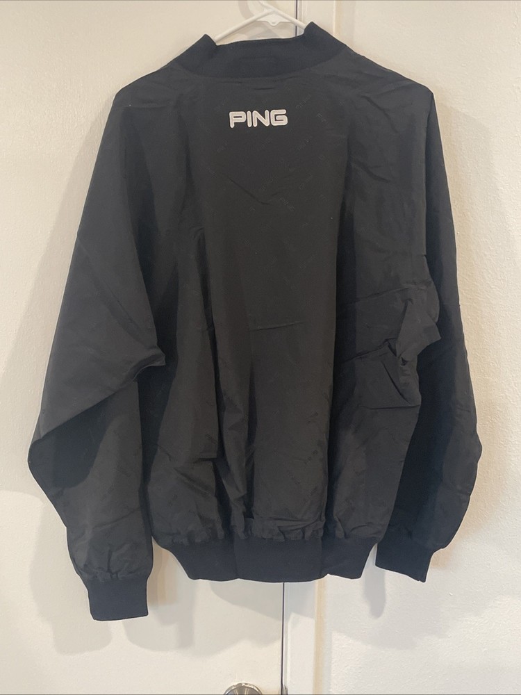 PING Karsten Short-Sleeve Windbreaker Pullover – Size S Black Logo Pattern