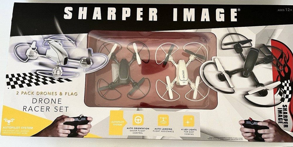 Sharper Image Dual 2 Pack Drones & Flag Racer Drone Set with Remote Control