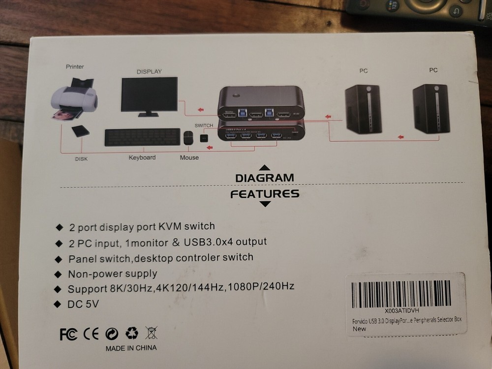 Forvido Usb 3.0 Display 2 Port Kvm Switch