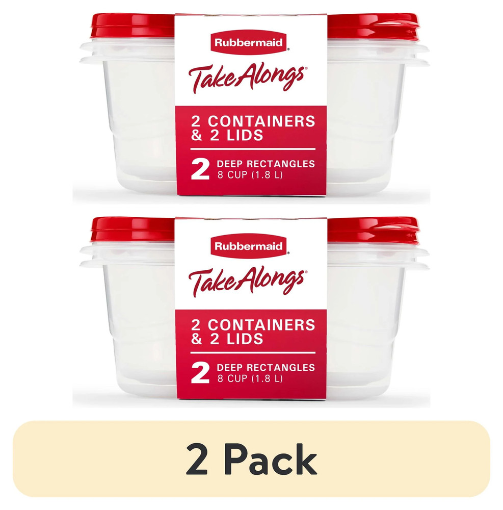 (2 Pack)  Takealongs, 8 Cups, 2 Packs, Red, Plastic Deep Rectangle Food Storage