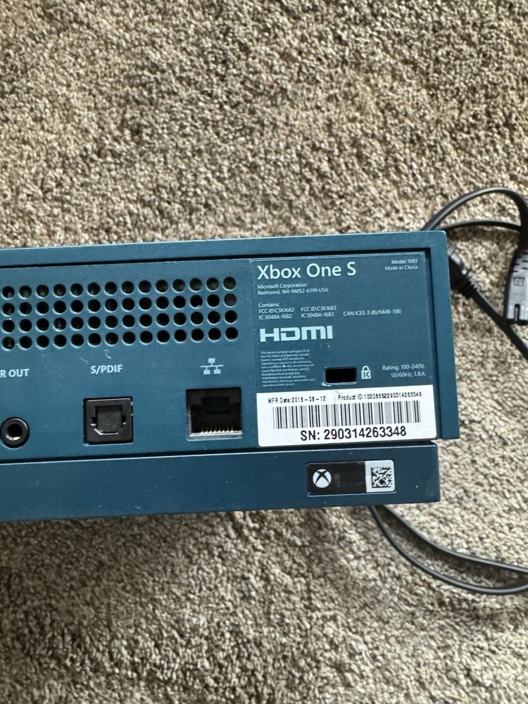 Microsoft Xbox One S Console Only And Power Cord Working Deep Blue Teal