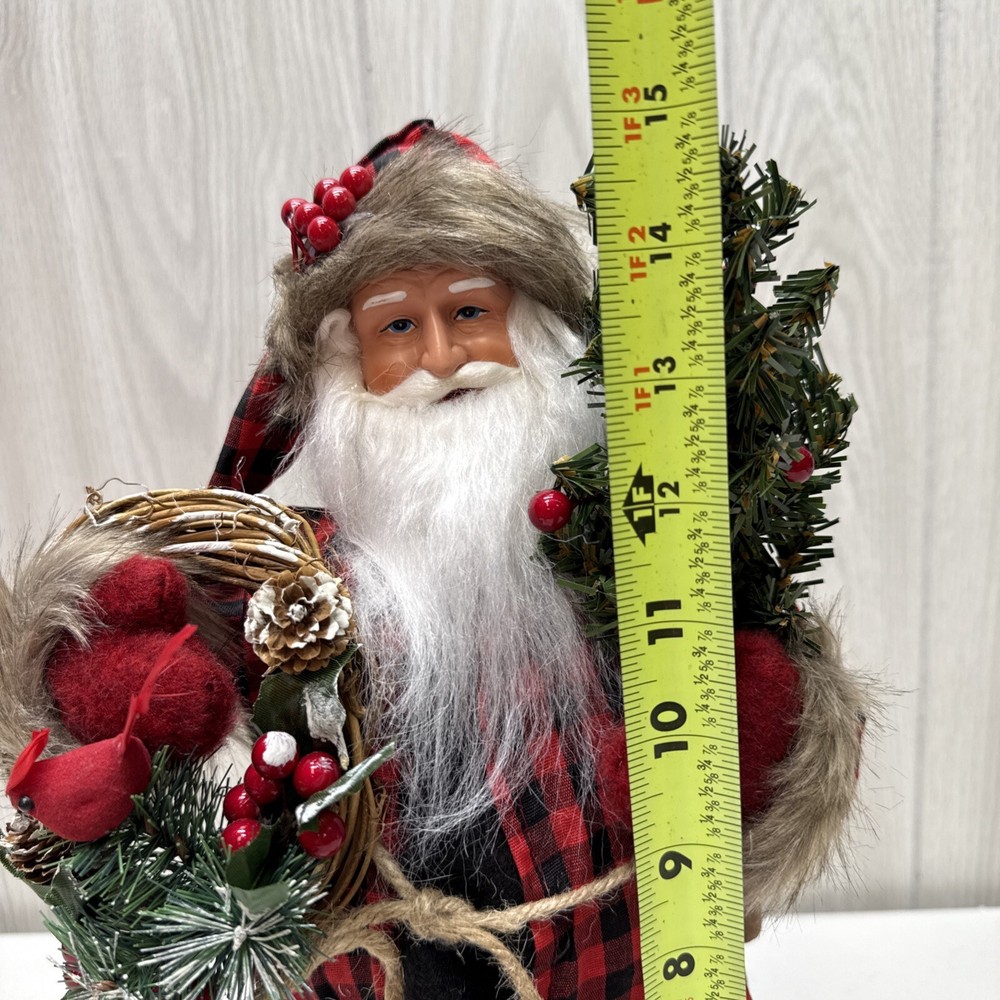 15" Plaid Black Bear Santa - Red