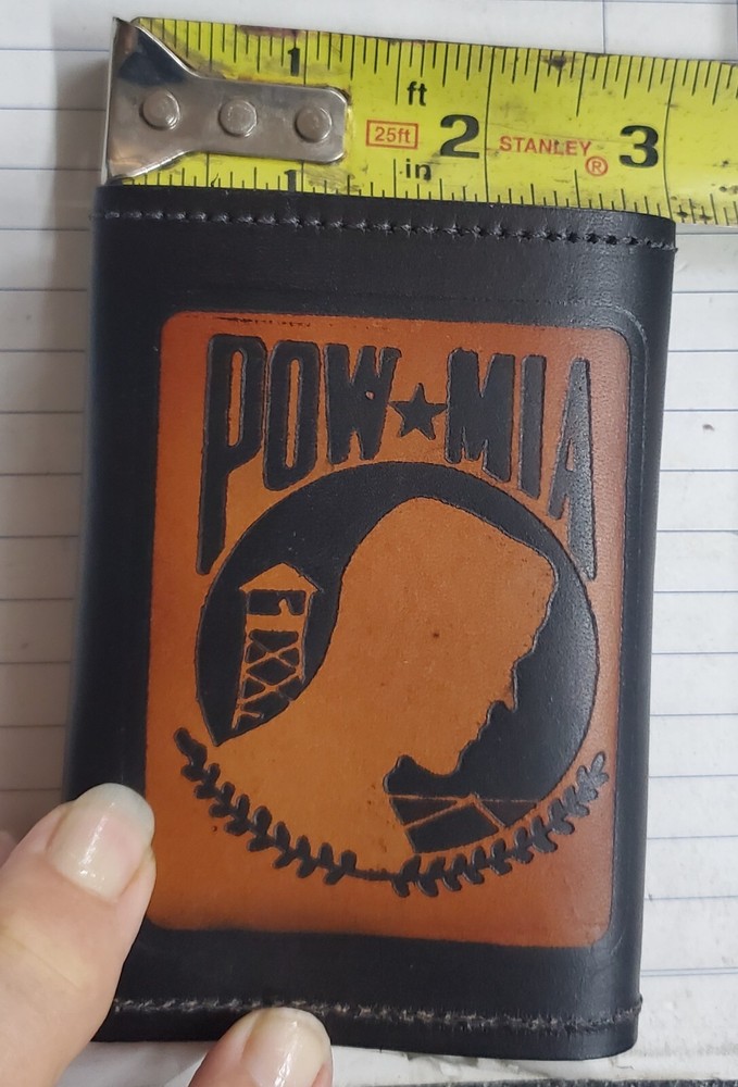 TRI FOLD LEATHER WALLET w/POW*MIA emossed on it