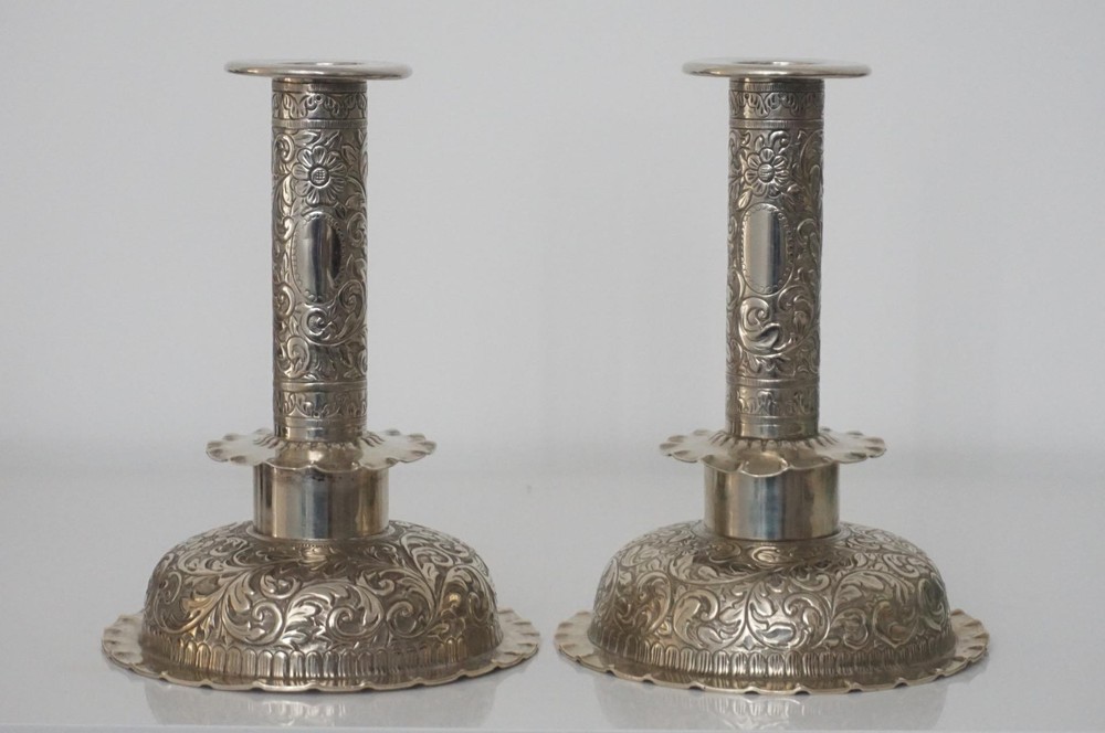 Hukin & Heath Silver Plated Candlesticks - Repousse Rococo Design - c.1878