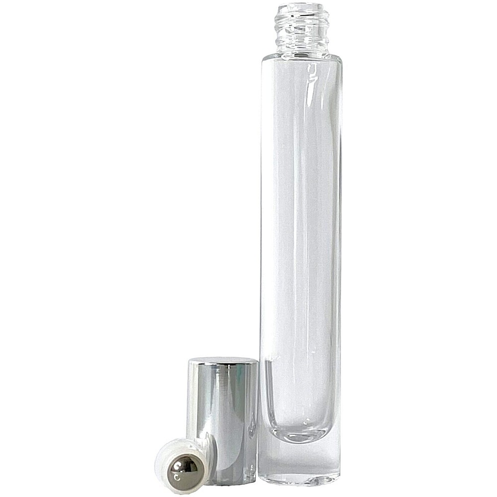 10ml 0.34oz empty cylinder thick glass roll on roller bottle silver perfume oil