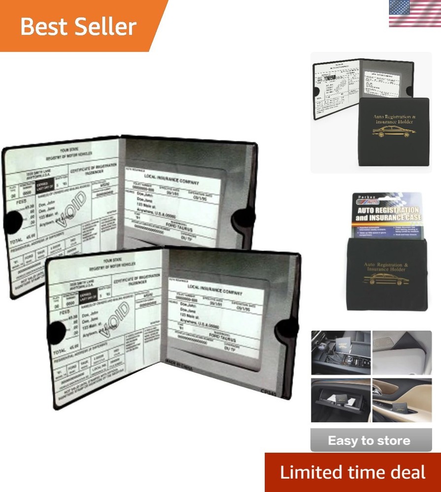 Essential Black Vinyl Insurance & Registration Wallets - 2-Pack for All Vehicles