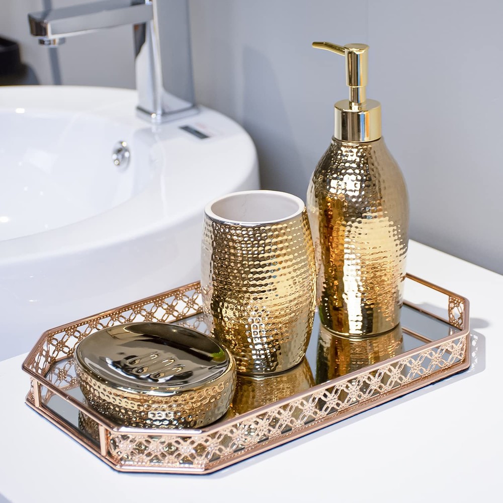Gold Bathroom Accessory Set - 3 Piece Decorative Ceramic Bathroom Accessories...