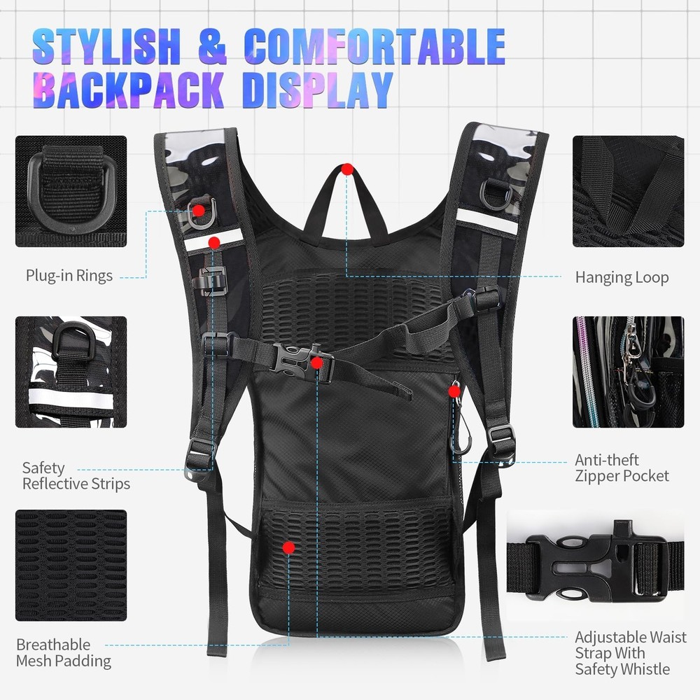Hydration Backpack, Festival Rave Hydration Pack, Water Backpack with 2L Hydr...