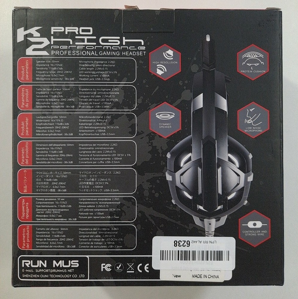 RUNMUS K2 Red Headset for Multiple Platform Gaming Headset