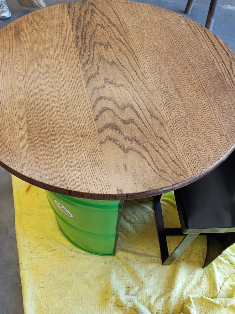 55 Gallon Barrel Table With White Oak