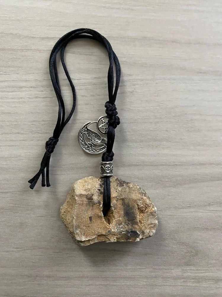 Hag Stone Raven Pentacle Wall Hanging, Protection Amulet