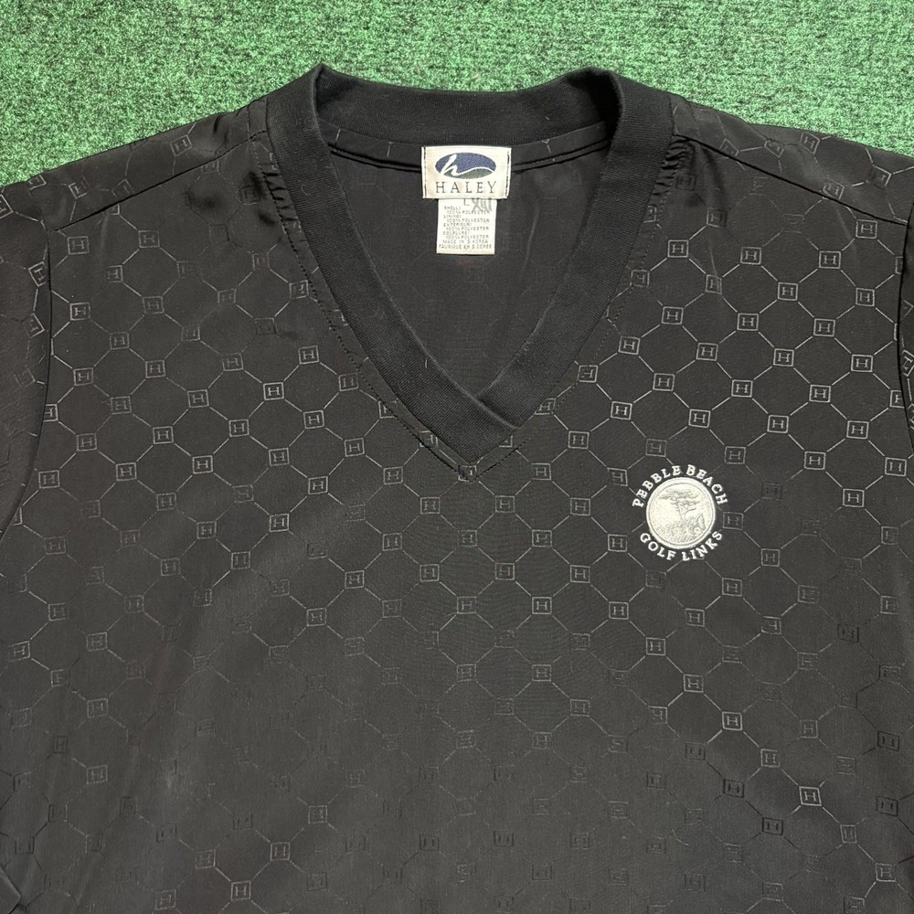 Pebble Beach Golf Links Pullover Windbreaker Jacket Sz Large Black V Neck