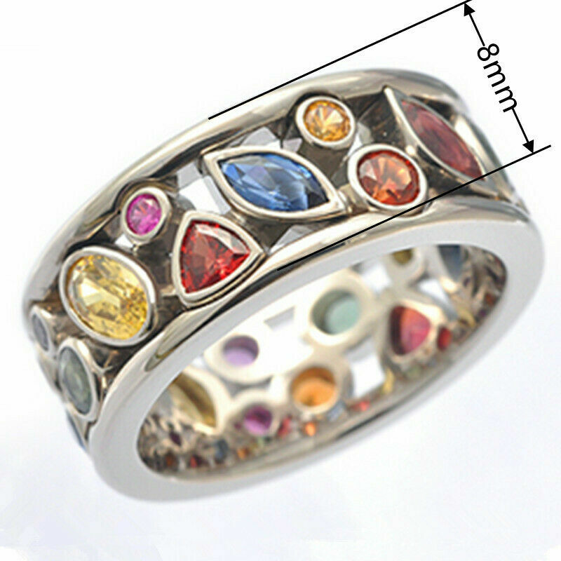925 Sterling Silver Multicolor Garnet Amethyst Wedding Engagement Ring Size 9