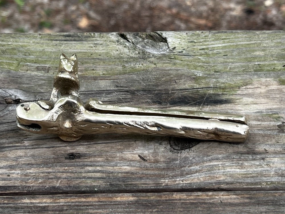 Vintage Nut Cracker SOLID BRASS Squirrel on Log for Hazel Nuts or Small Nuts