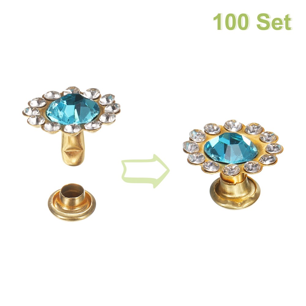 100 Set Rhinestone Rivets Studs 11mm Crystal Rivets Sun Flower Studs Light Blue