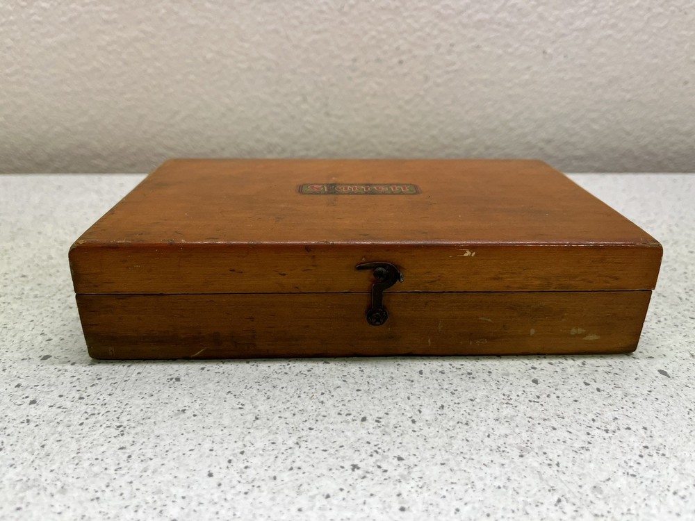 Vintage Starrett Universal Plunger Dial Indicator, Wooden Box & Missing Pc.