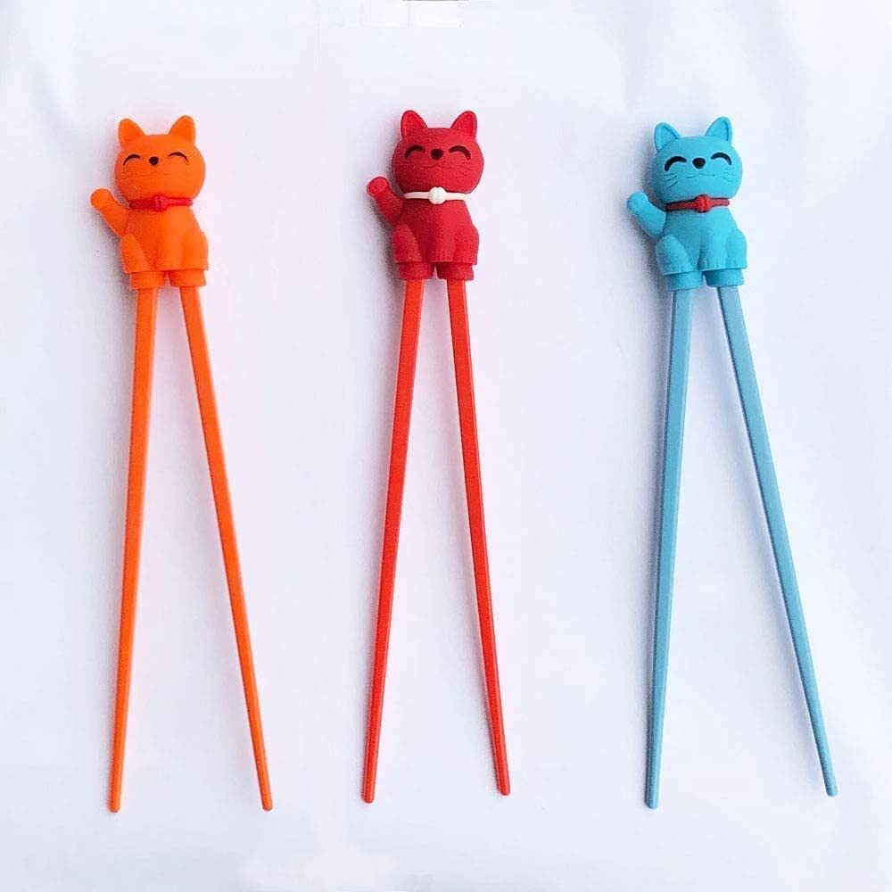 Lucky Cat Cute Tableware Learning Training Helper Chopsticks Beginner 3pcs
