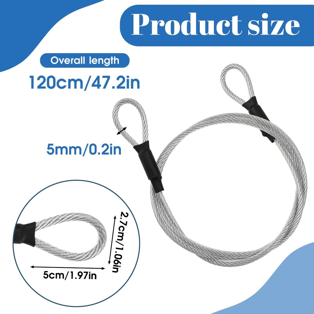 Stainless Steel Security Cable 4Ft, 5mm AntiTheft Wire Rope for Padlocks &