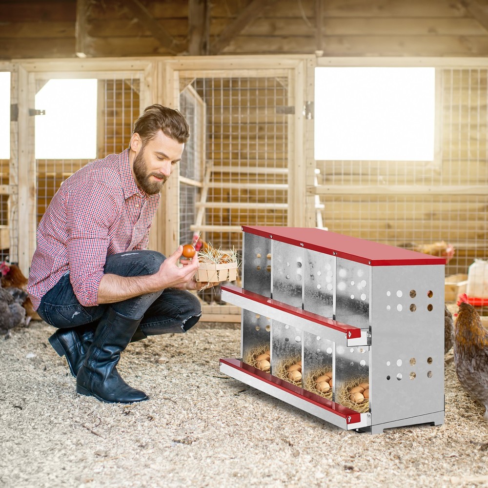 8 Compartment Chicken Metal Nesting Box, 8 Room Wall Mountable Nesting Boxes Hen