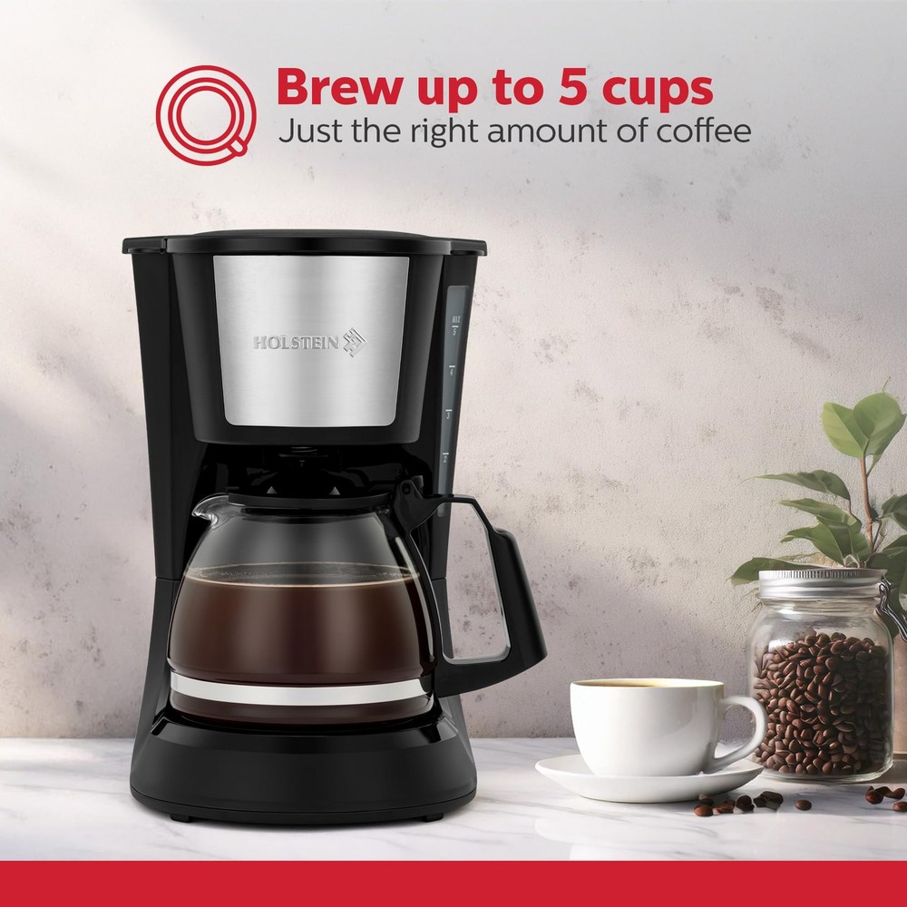 Holstein Housewares 5 Cup Drip Coffee Maker – Compact and 5 Cup, Black