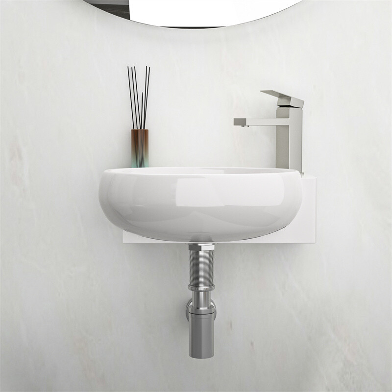 Small Wall Mount Vessel Sink Rectangle Sink White Ceramic Bathroom Sink-Right