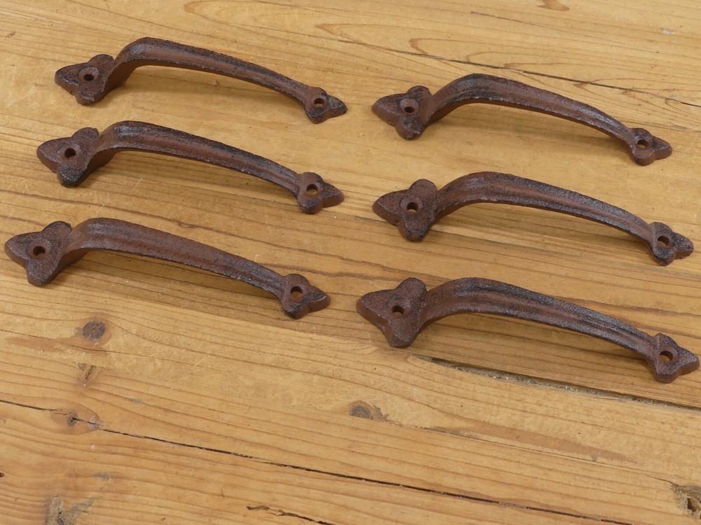 6 Cast Iron Handles Rustic Drawer Pulls Handle Grasp Door Gate Farmhouse Style