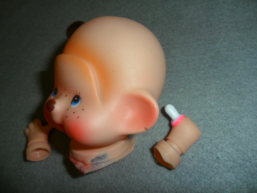 Vintage Vinyl Bear Head with Hands holding Pacifier