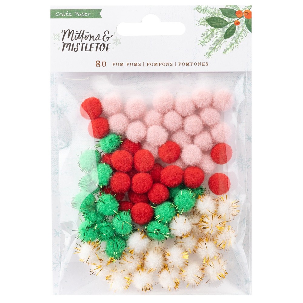 Mittens & Mistletoe Mixed Pom Poms 80/Pkg- - 3 Pack