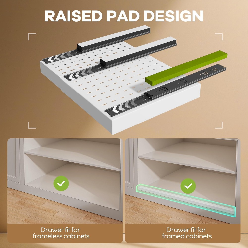 2 Pack Pull out Cabinet Organizer 21"Deep With Raising Pad for Framed Cabinet...