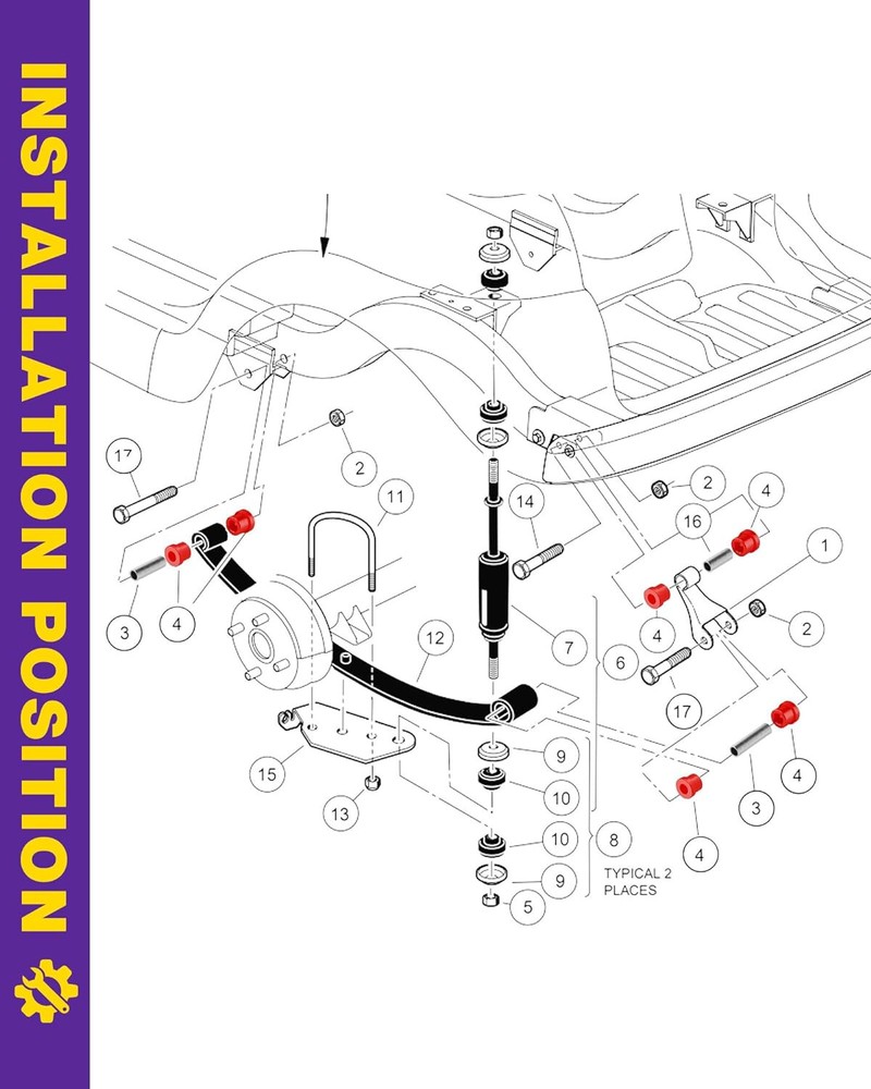 2004-up Club Car Precedent Bushing Kit Leaf Spring and Shackle Polyurethane