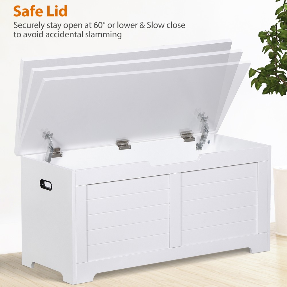 39'' Wood Flip-Top Toy Box Storage Bench with Safty Hinge Storage Trunk White
