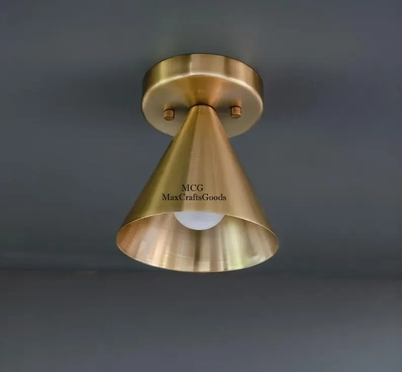 Brass Flush Mount Ceiling Light | Mid Century Modern Cone Fixture