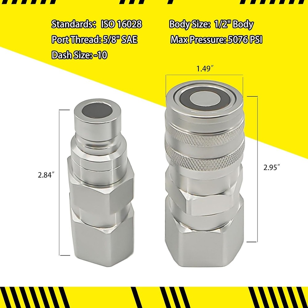5/8" SAE Flat Face Hydraulic Quick Connect Coupler Set for Skid Steer Loader