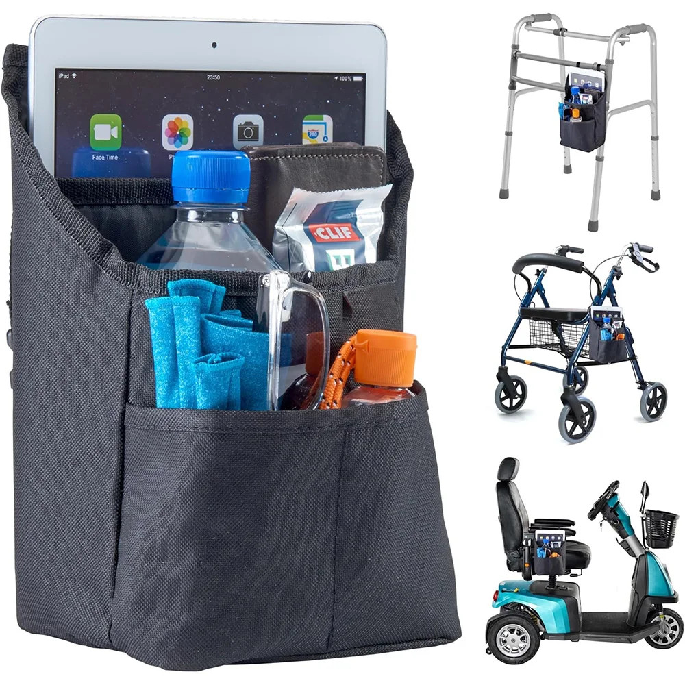 Compact Walker Bag with Easy Access Pockets Adjustable Straps for Wheelchair