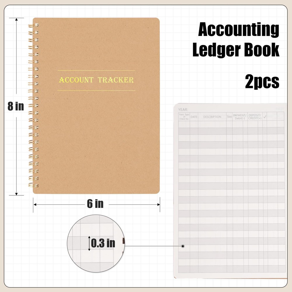 Koogel 2 Pack Accounting Ledger Books, Expense Tracker Multicolored-2pcs
