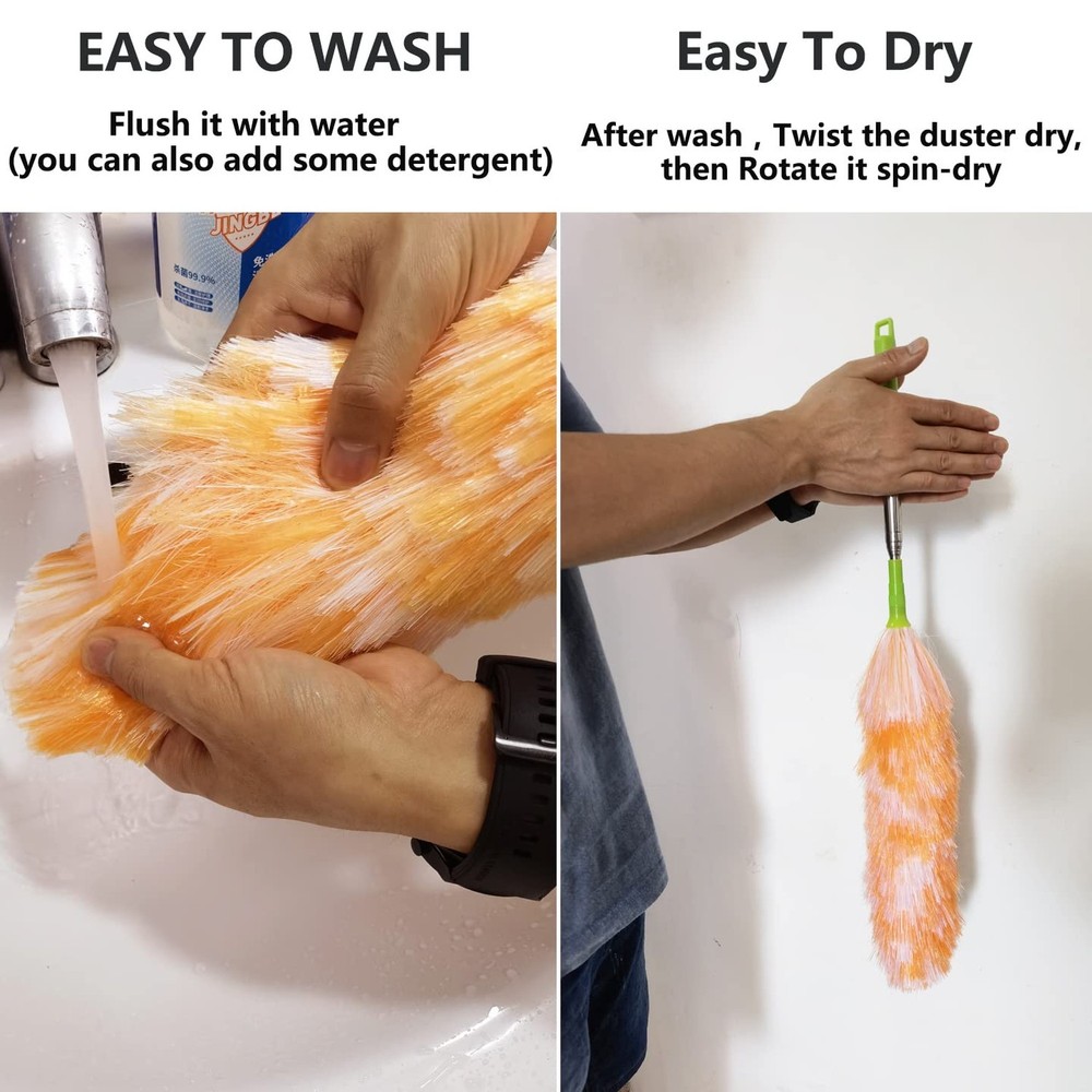 4 Pack Washable Electrostatic Duster, Extendable Pole 25" to 55", Feather Dus...