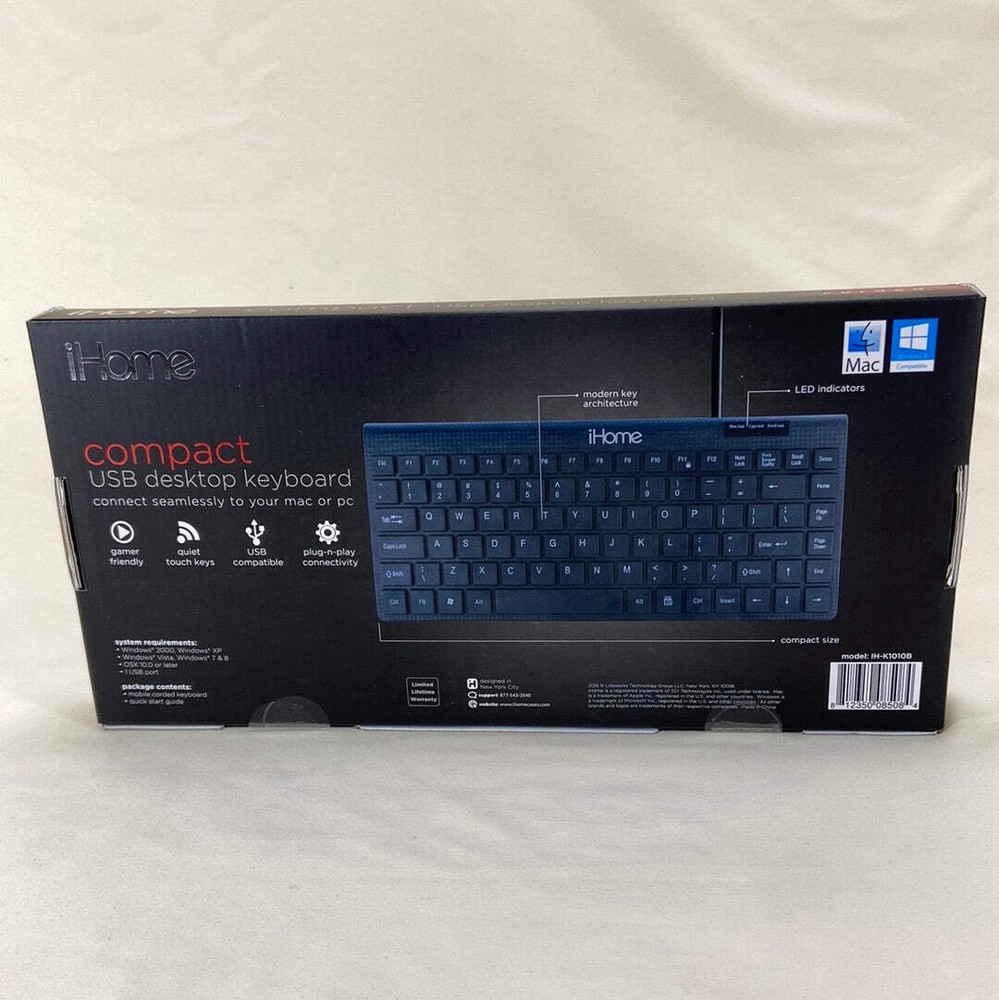 New iHome Compact USB Desktop Keyboard IH-K110B