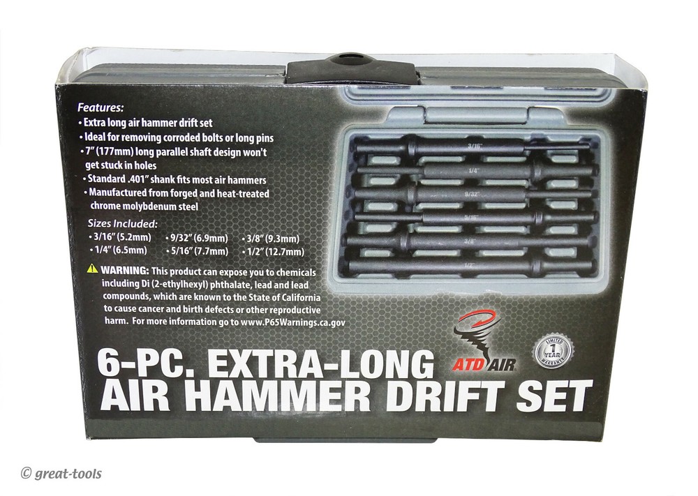DRIFT SET – extra long for use with an air hammer – pneumatic tool – 6-pc punch