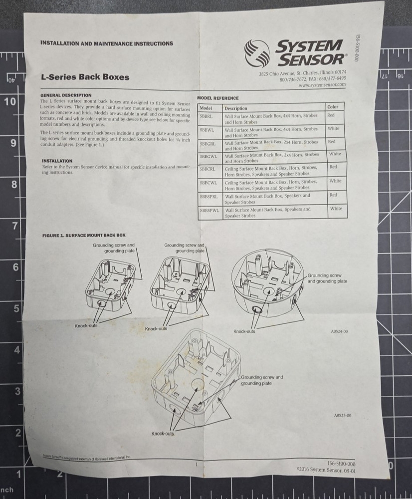 System Sensor SBBRL L-Series Wall Surface Mount Back Box Red
