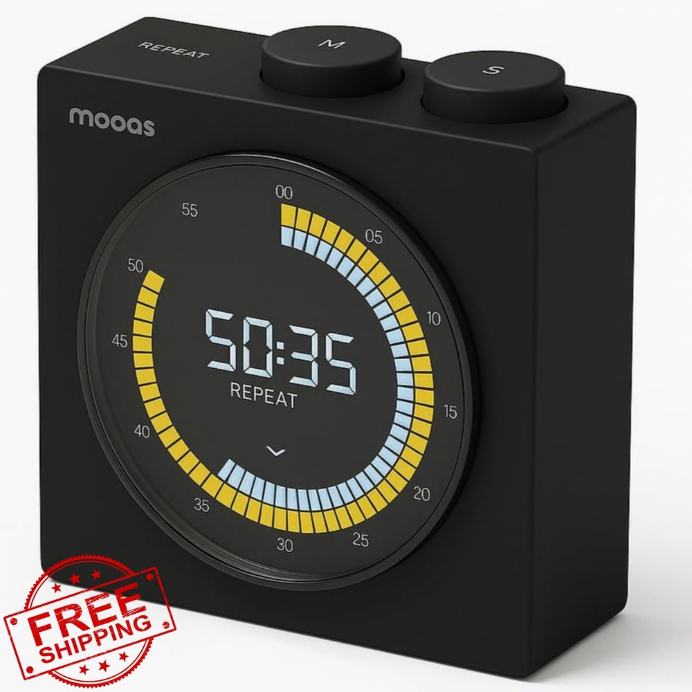 mooas Visual Timer Rechargeable LCD Large Display Pomodoro Study Black