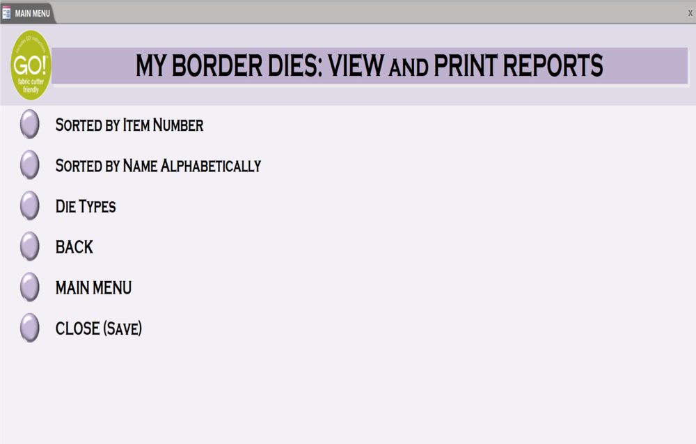 AccuQuilt GO! Accessories, Cutters & Dies Pre-Loaded MS ACCESS Database & Manual