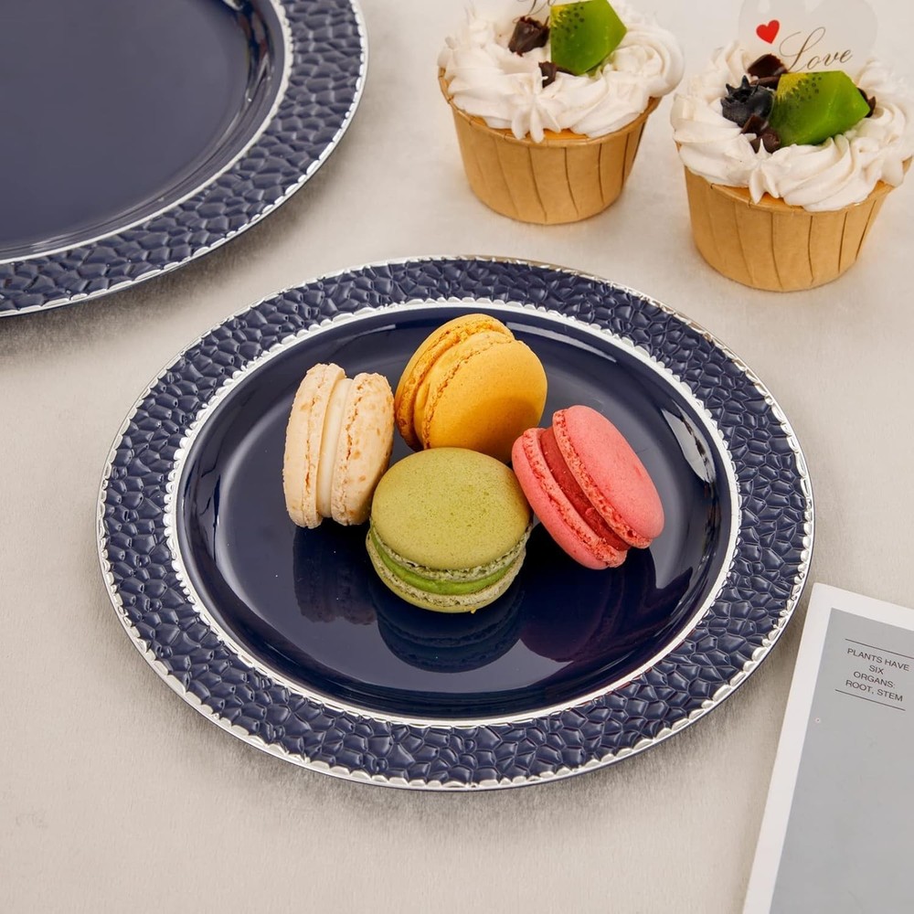 PCS Plastic Plates - Blue Disposable Plate include 50 Blue and Silver 150