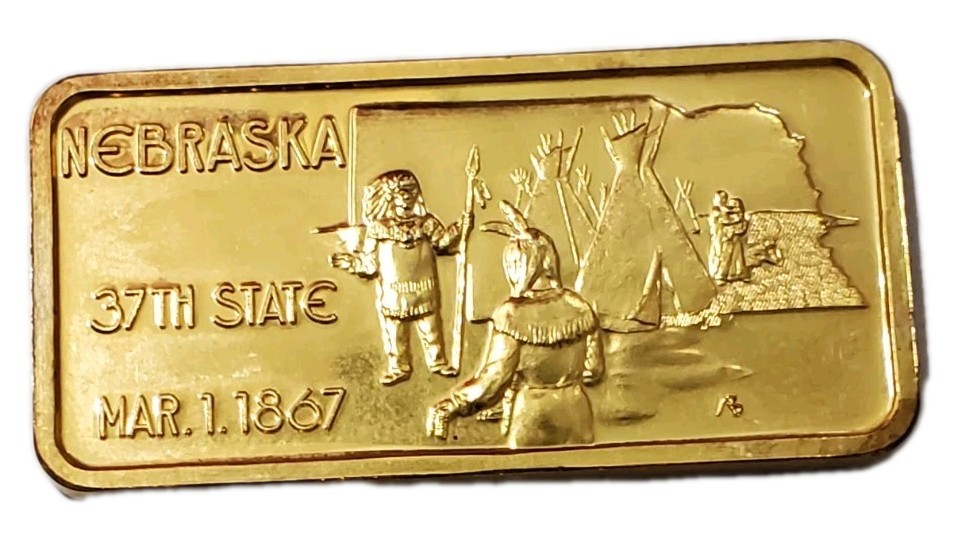 1 Oz Silver 37TH State NEBRASKA Gilded Bar.