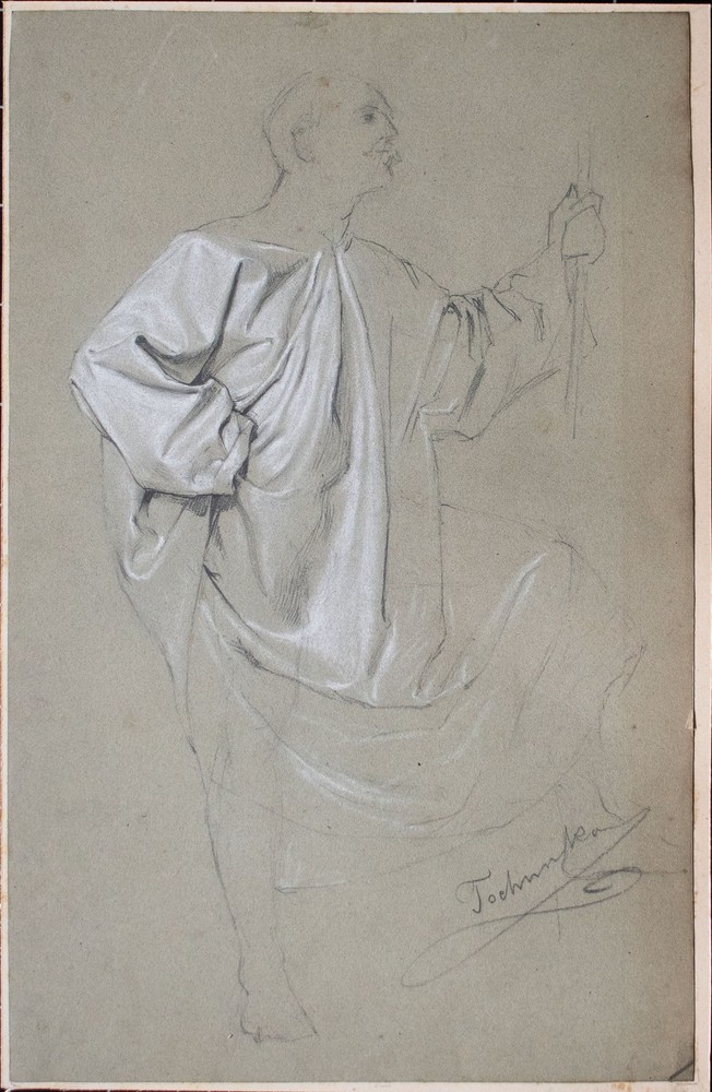 Robe study drawing white raised Josef Tschunko late 19th century signed