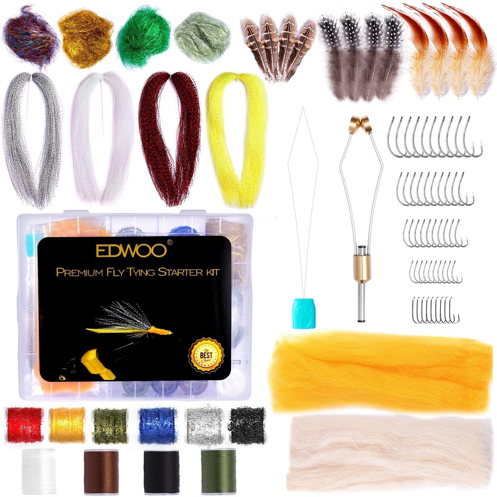 87pcs Fly Tying Starter Kit - Tools, Hooks, Thread, Chenille & Accessories